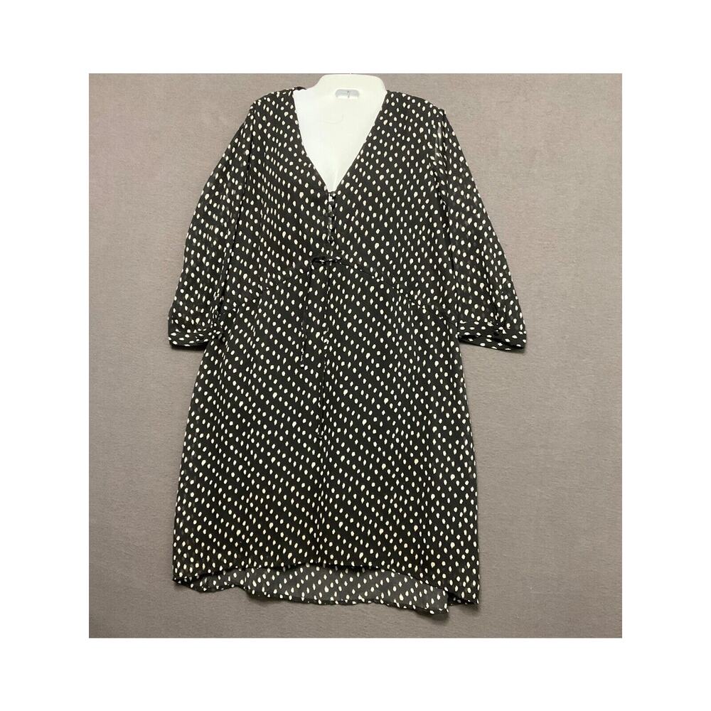 Kersh Black White Splash Polka Dot Dress‎ Size M Chiffon V-Neck Lined Boho